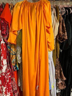 H&M Bright Orange Flowy Midi/Maxi Dress – Statement Sleeve